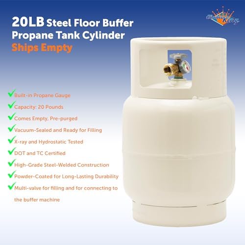 Flame King YSN201BT 20LB Steel Floor Buffer Propane Tank Cylinder with Vapor Valve and Level Gauge, White
