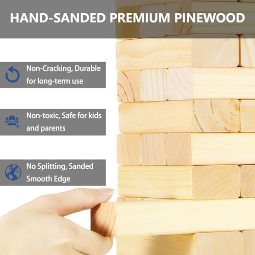 Megwoz Giant Tumble Tower Games for Kids and Adults 57 Blocks New Zealand Pine Wooden Blocks Stacking to Over 4.2FT Family Game for Indoors Outdoors