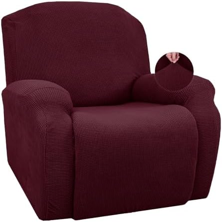 JIVINER Super Stretch Recliner Chair Covers 4 Pieces Sofa Slipcover for Reclining Chair Spandex Soft Recliner Slipcover with Pockets Recliner