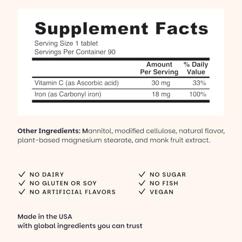 EZ Melts Iron - Supplement for Daily Energy & Iron Support - with Vitamin C - No Artificial Flavors - Non-GMO & Vegan - Zesty Orange - 90 Dissolvable Tablets (90 Servings)