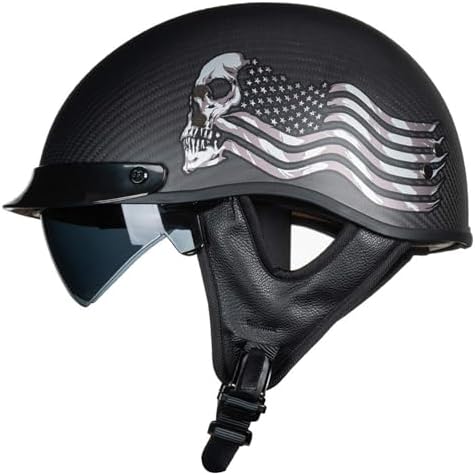 VCOROS Carbon Fiber Open Face Retro Motorcycle Half Helmet DOT