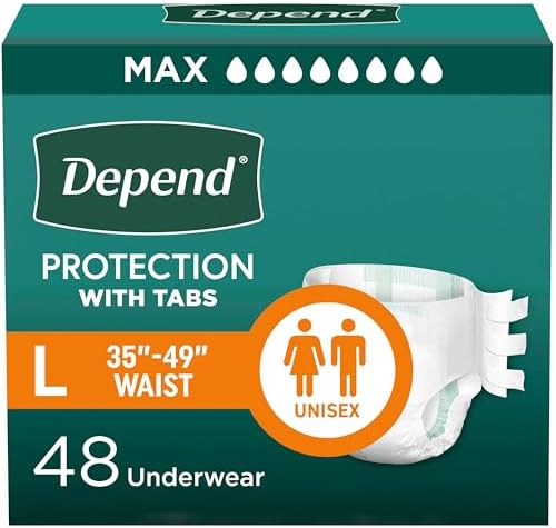 Depend Adult Diapers with Tabs, Incontinence Protection with Tabs, Unisex, Small/Medium (19–34" Waist, Up To 170 lbs), Maximum Absorbency, 60 Count (3 Packs of 20)