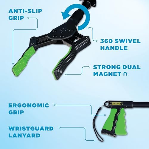 Folding Grabber Reacher Tool, 36-Inch, Green Gripper, Magnetic Tip | Heavy-Duty Trash Picker Upper & Post-Surgery Recovery Aid, Arthritis-Friendly Trigger Grip, 360-Degree Rotating Locking Head