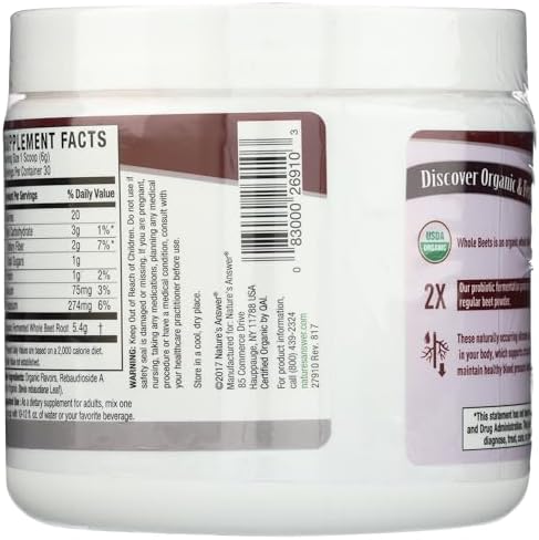 Nature's Answer Whole Beet Root Powder | Organic & Fermented | Great Tasting Cherry Flavor | Supports Circulatory Health & Endurance | Helps