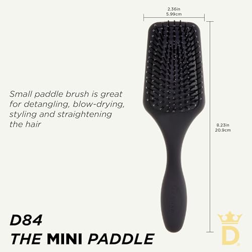Denman (Black) Mini Paddle Cushion Hair Brush for Blow Drying, Detangling & On the Go Travel - Comfortable Styling