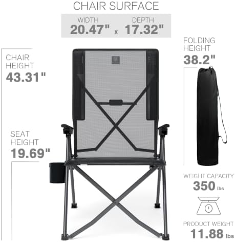 EVER ADVANCED Reclining Camping Chairs for Adult Supports 350lbs Mesh Black | Lightweight, Folding Recliner with Adjustable Back