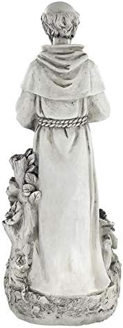 Design Toscano Francis of Assisi Blessing Religious Garden Decor Statue with Bird Bath Feeder, 19 inches Tall, Cast Stone Resin, Gray Stone Finish