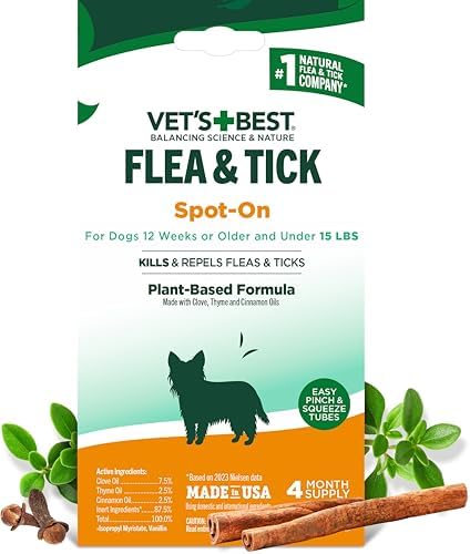 Vet's Best Flea & Tick Drops for Large Dogs, Flea Protection, 4Month Supply | Plant-Based Spot-On Treatment, Essential Oils, Helps Prevent Fleas & Ticks, Four Monthly Applications for Dogs