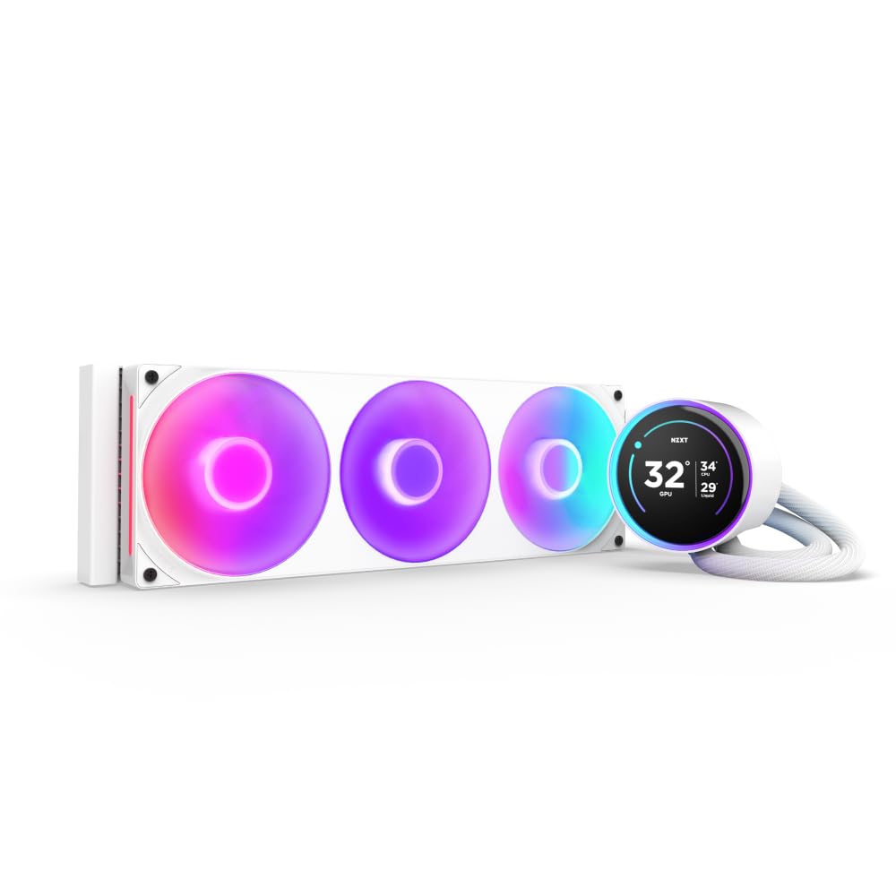 NZXT Kraken Elite 360 RGB - 360mm AIO CPU Cooler, LCD - White | 360mm RGB AIO with 2.36-inch LCD and F360 RGB Core fan. Flagship display cooling with synced RGB via CAM.