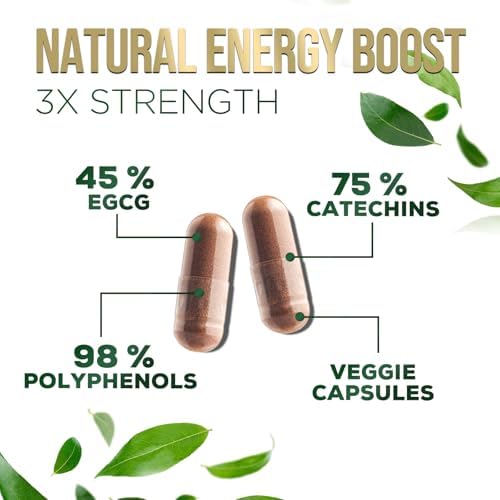 Green Tea Extract Capsules - 3X Strength Green Tea Extract 1000 mg Per Serving Pills with 45% EGCG & 98% Polyphenols for Natural Energy - Antioxidant Herbal Heart Support Supplement - 240 Capsules