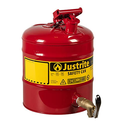 Justrite 7150150 Type I Galvanized Steel Laboratory Safety Shelf Can with | Rigid Brass Safety Bottom Faucet, 5 Gallon Capacity, Red