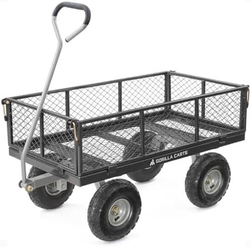 Gorilla Carts 800-Pound Capacity Heavy Duty Steel Mesh Versatile Utility Garden Wagon with Easy Grip Handle for Outdoor Hauling, Red, Model GOR800-COM | 800-lb Capacity Steel Utility Garden Cart for Homeowners and Contractors Hauling Firewood, Bricks and…