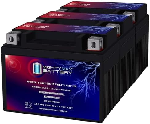 Mighty Max Battery YTX4L-BS - 12 Volt 3 AH, 50 CCA, Rechargeable Maintenance Free SLA AGM Motorcycle Battery