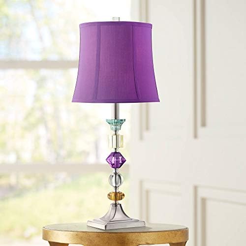 Bohemian 21" High Table Lamp Glass Stacked Traditional Modern Colored | Orchid Pink Chic Multi Kids Girls Living Room Bedroom Bedside House Nightstand Office Home Family Bell Shade