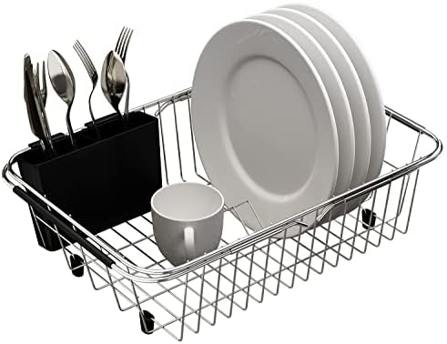 TESOT Adjustable Over Sink Dish Rack Stainless Steel Dish Drying Rack On Counter or in Sink, Rustproof