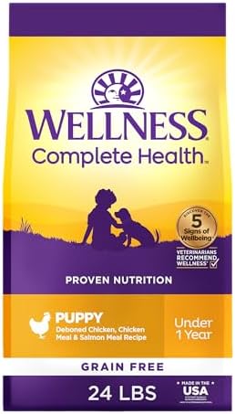 Wellness Complete Health Puppy Dry Dog Food, Grain Free Kibble, Natural, Chicken and Salmon Recipe, 24 lb Bag