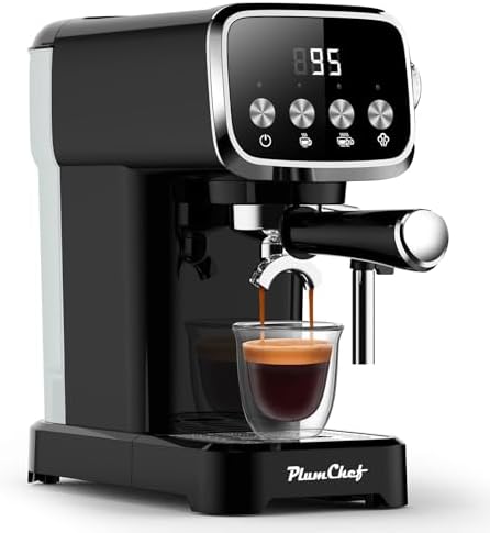 Plum chef Espresso Machine 20 Bar, Household Coffee Maker with Milk Frother Steam Wand, Pressure Gauge, 54oz Large Water Tank, Low Noise Fast Brew for Cappuccino Latte Macchiato Home Office