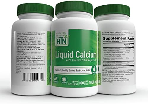 Health Thru Nutrition Liquid Calcium 1000mg, Magnesium 400mg, Vitamin D3 1,000iu and Boron | Bone Restore & Strength with 6 Calcium Complex | 3rd Party Tested | Non-GMO Gluten Free (Pack of 100) | Calcium 1000mg, Magnesium 400mg, Vitamin D3 1,000iu and B…