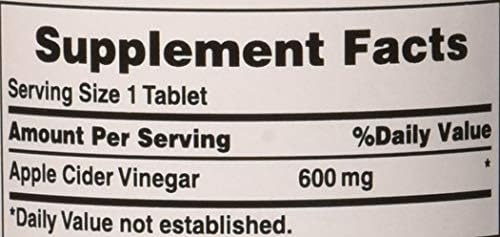 Puritan's Pride Apple Cider Vinegar 600mg, 200 Tablets