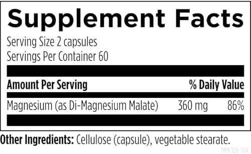 Designs for Health Magnesium Malate - Chelated Magnesium as Di Magnesium Malate - Highly Bioavailable Form to Support Energy, Bone Health + Muscle Recovery (120 Magnesium Malate Capsules)