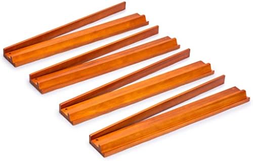 Yellow Mountain Imports Classic Chestnut Color Wooden Mahjong Game Racks with Pushers, 18 Inches - Set of 4 (Includes Magnetically Attached Mahjong Pushers)