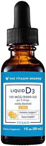 The Vitamin Shoppe Vitamin Liquid D3 5000IU, Supports Bone & Immune Health, Aids in Healthy Cell Growth & Calcium Absorption, Citrus Flavor