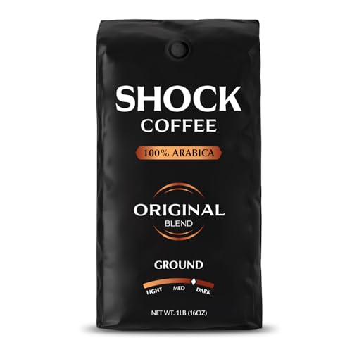 Shock Coffee Ground, The Strongest Caffeinated All-Natural Coffee, Up to 50% more Caffeine. 1 pound