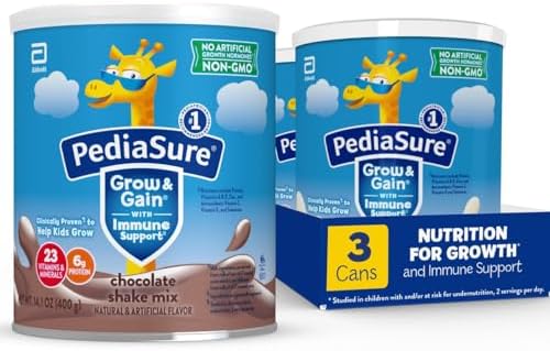 PediaSure Grow & Gain Shake Mix, 6g Protein, Vanilla, 14.1 oz Can, 3pk | 24 Servings, Great-Tasting Nutritional Shake Mix with Immune Support for Kids, 23 Vitamins & Minerals, Non-GMO & Gluten-Free