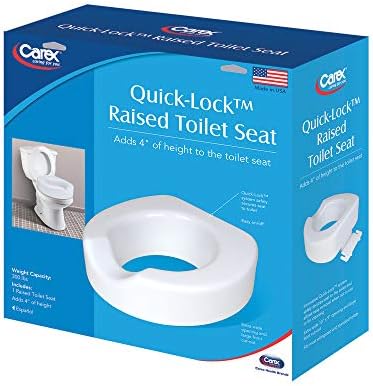 Carex Toilet Seat Riser with Quick-Lock, Raised Plastic Toilet Seat Adds 4” of Height - Fits Most Standard Round & Elongated Toilets