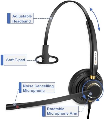 Arama RJ9 Telephone Headset for Cisco IP Phones, Mic Mute&Volume Control