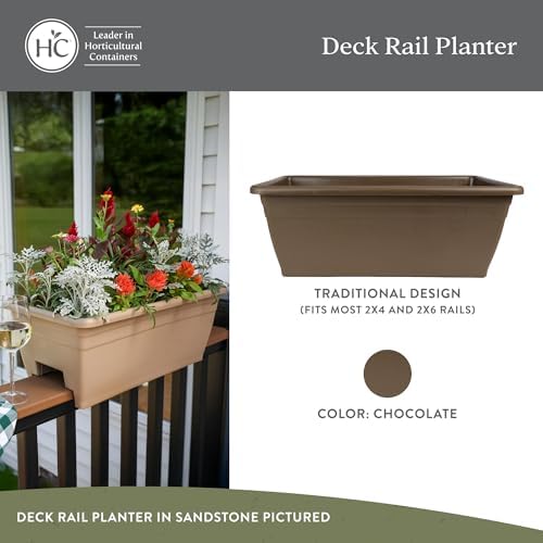The HC Companies 24 Inch Deck Rail Box Planter Lightweight Outdoor Plastic Plant Pot for Herbs and Flowers, White