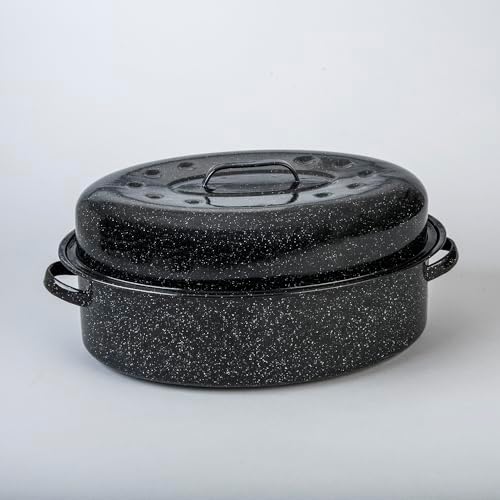 Granite Ware 13" Oval Roaster with Lid – Enameled Steel, Oven Safe to 932°F – Ideal for Roasting, Baking & Sourdough Bread – Self-Basting Cover, Dishwasher Safe, 7 lb Capacity | Oval Roaster Capacity, Roasts Up To 7 Lb Poultry Or Meat, Covered Cooking fo…