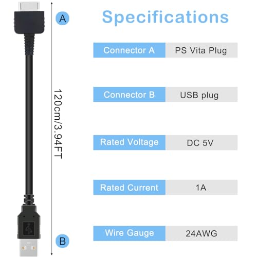 4 Pcs PS Vita Charger Cable, for PS Vita 1000 Charging, USB Data Power Charger, for PS Vita Original (PS Vita/PSV)(1.2m)