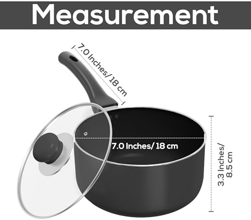 Utopia Kitchen Saucepan 2 QT Detachable Handle with Lid Grey Black | Glass Lid, Multipurpose Use, Home Kitchen and Restaurant, Nonstick Coating, Durable