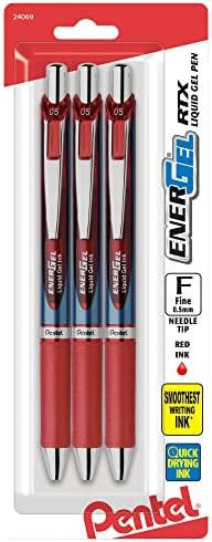Pentel EnerGel RTX Retractable Liquid Gel Pen, (0.5mm), Fine Line, Needle Tip, Black Ink, Pack of 3 (BLN75BP3A)