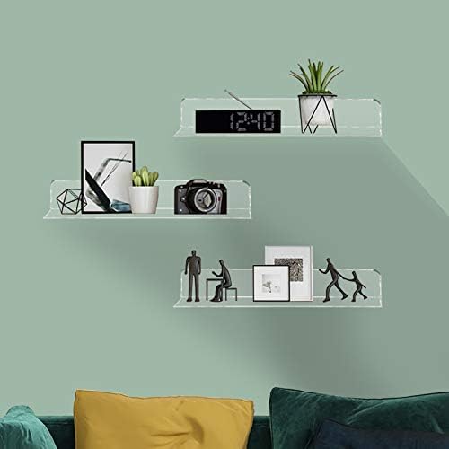 Weiai Clear Acrylic Shelves 12 Inch, Floating Wall Mounted Shelf for Wall Storage, Set of 2