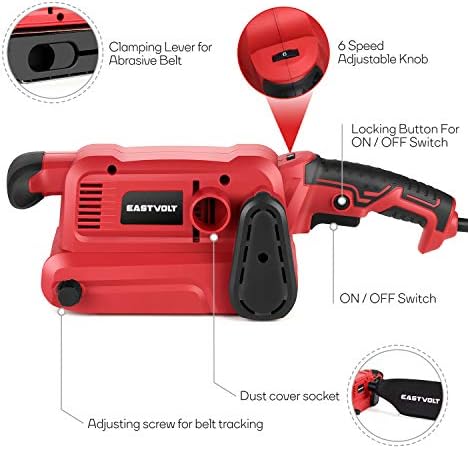Eastvolt 7 Amp Belt Sander 200-360RPM with 6 Variable Speed, 3 x 18 Inch Belt Sander with 20 Pcs Sanding Belts, Screw Clamps, Dust Bag