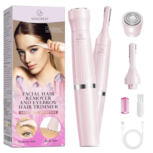 VG VOGCREST Women's Eyebrow Trimmer & Facial Hair Remover, 2 in 1, Double Rotating Blades, Safe, Painless, Hypoallergenic, Rechargeable, USB Charging