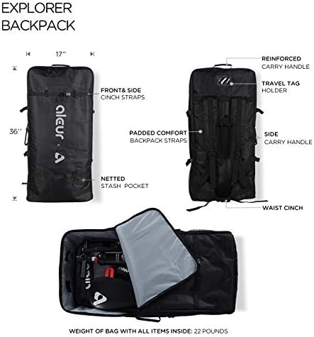 aleur Explorer Inflatable Stand Up Paddle Board Package W Premium SUP Accessories & Backpack, Non-Slip Deck, Leash, Paddle and Hand Pump | Elegant
