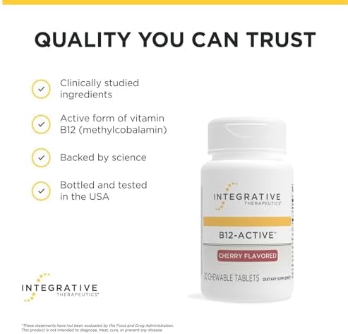 Integrative Therapeutics B12-Active - Supplement for Nerve Function Support* - Dairy, Soy & Gluten-Free - Cherry Flavored, 30 Chewable Tablets (30 Servings)