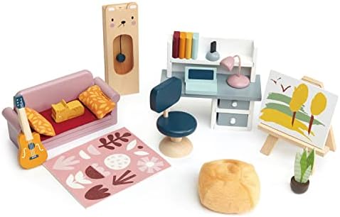 Tender Leaf Toys - Dolls House Study Furniture 1:12 Scale 23 Pcs Furnished Room Dollhouse Accessories Miniature Pretend Play Age 3+