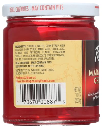 Reese Red Maraschino Cherries with Stem, 10-Ounces (Pack of 12)