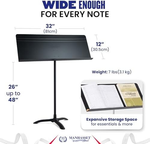 Manhasset Fourscore Music Stand – Extra-Wide 32" Desk for Large Scores & Ensembles – Durable Aluminum, Friction Height Adjust