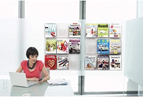 Safco Reveal Literature Rack, 9 Compartments Magazine Holder, Wall-Mounted Brochure Organizer, Acrylic, Clear