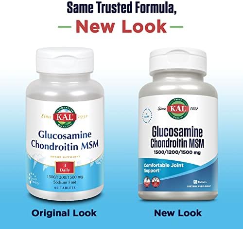 KAL Glucosamine Chondroitin MSM, Joint Support Supplement for Women and Men, 1500mg Glucosamine Sulfate, 1200mg Chondroitin, MSM, Rapid Disintegration, 60-Day Guarantee, 30 Servings, 90 Tablets