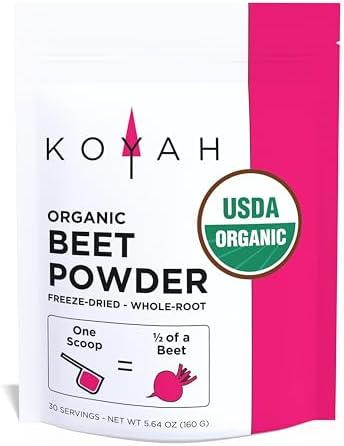 KOYAH - Organic Beet Powder, Freeze-Dried: 30 Servings | 1 Scoop = 1/2 Beet, Whole-Root Powder, 100% Pure Beetroot, No Additives