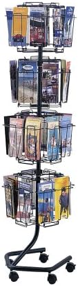 Safco Rotating Wire Magazine Holder, Metal Display Rack with 16 Pockets, 4 Tier Rolling Organizer, Powder Coat Finish, 5 Casters, Charcoal