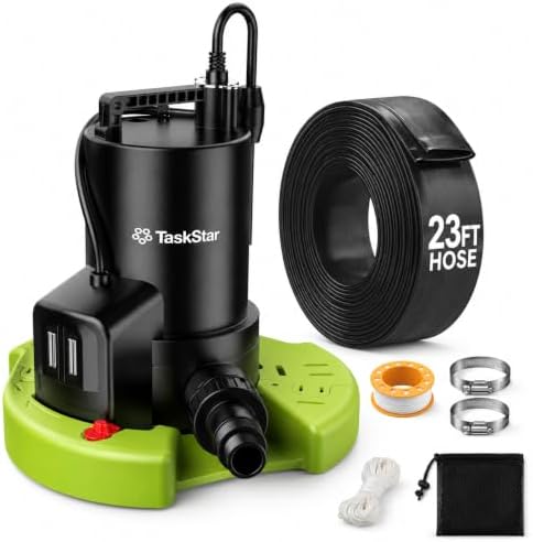 3035 GPH 2-in-1 Pool Cover Pump & Submersible Water Pump with 23FT Hose | 1/3HP Auto On/Off Sump Pump with Anti-Clogging Filter Bag for Swimming Pool