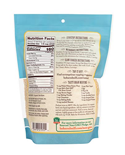 Bob's Red Mill Organic Oat Bran, 18oz (Pack of 4) - Non GMO, Vegan, Kosher