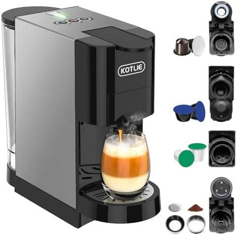 KOTLIE 19Bar Pressure Single Serve Coffee Maker, Multifunctional 5in1 Coffee Machine for NES* Original/Dolce Gusto/K cup/Ground Coffee/illy 44mm ESE